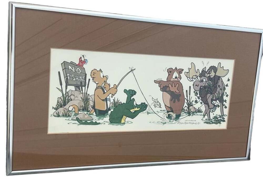 Robert Marble No Fishing Signed Offset Litho Framed Art 1984